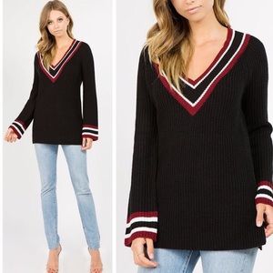 Strut & Bolt Black and Burgundy Varsity Sweater